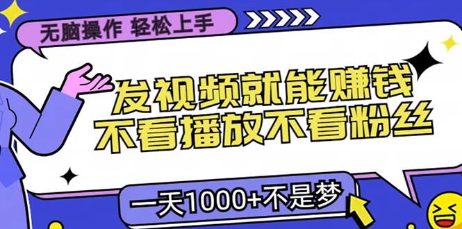 （13283期）无脑操作，只要发视频就能赚钱？不看播放不看粉丝，小白轻松上手，一天…-天孤无涯网