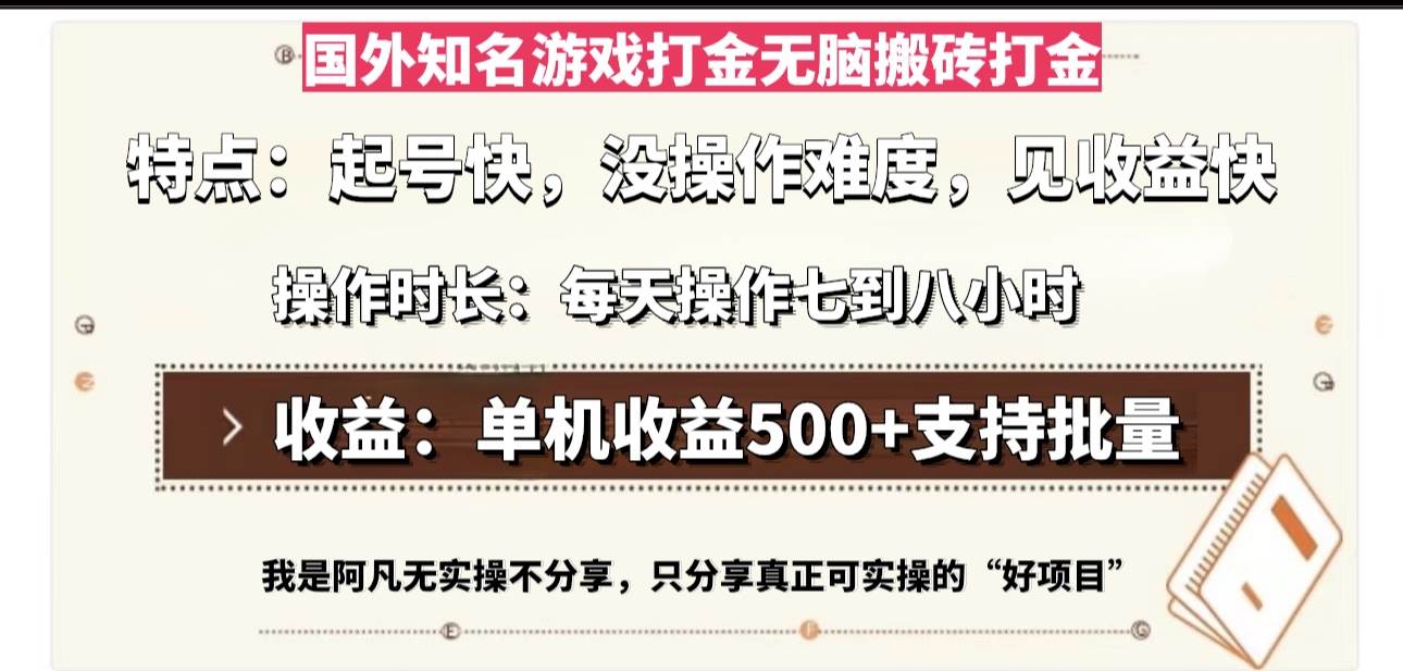 （13307期）国外知名游戏打金无脑搬砖单机收益500，每天操作七到八个小时-天孤无涯网