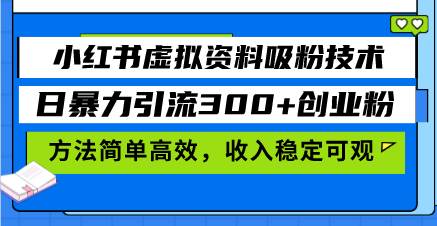 （13345期）小红书虚拟资料吸粉技术，日暴力引流300+创业粉，方法简单高效，收入稳…-天孤无涯网