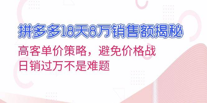（13383期）拼多多18天8万销售额揭秘：高客单价策略，避免价格战，日销过万不是难题-天孤无涯网