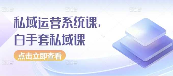 私域运营系统课，白手套私域课-天孤无涯网