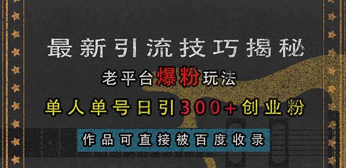 （13445期）最新引流技巧揭秘，老平台爆粉玩法，单人单号日引300+创业粉，作品可直…-天孤无涯网