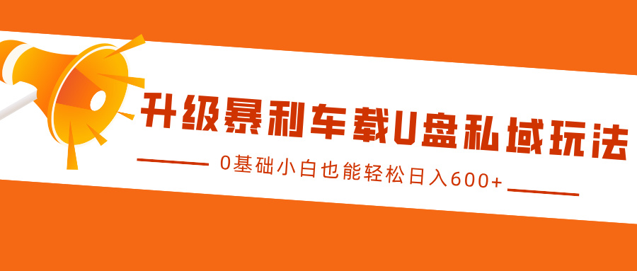 升级暴利车载U盘私域玩法，0基础小白也能轻松日入600+-天孤无涯网