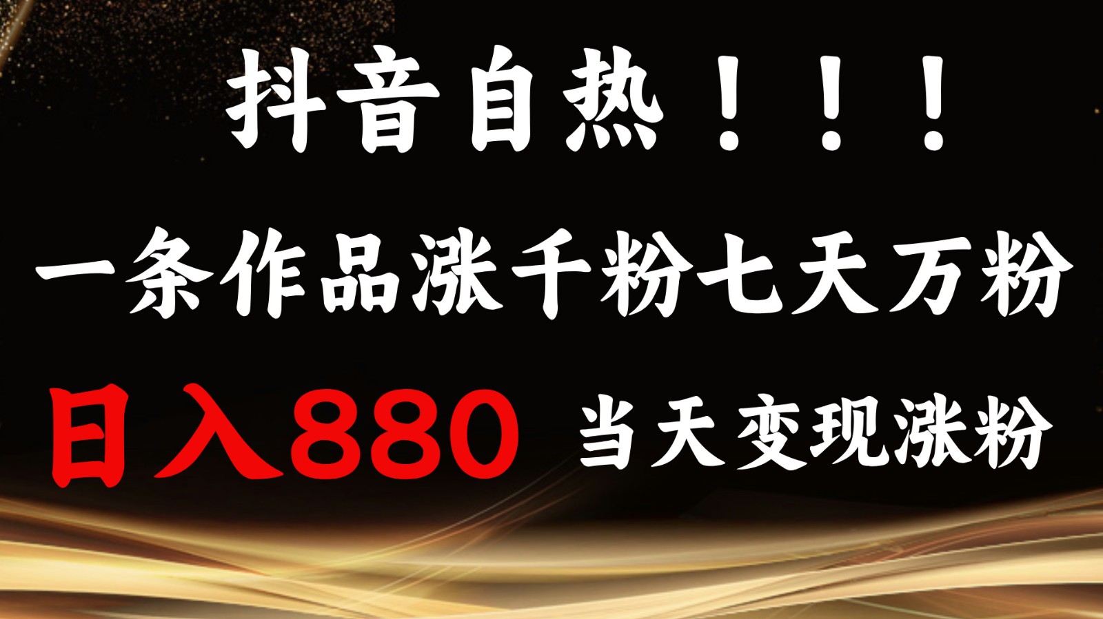 抖音小红书自热，一条作品1000粉，7天万粉，单日变现880收益-天孤无涯网