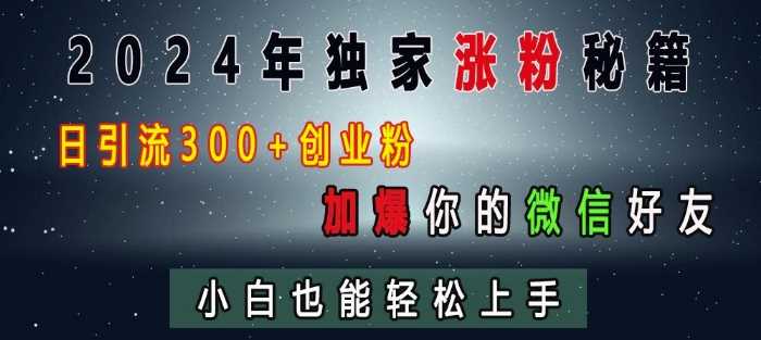2024年独家涨粉秘籍，日引流300+创业粉，加爆你的微信好友，小白也能轻松上手-天孤无涯网