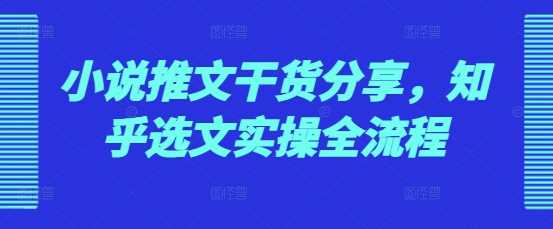 小说推文干货分享，知乎选文实操全流程-天孤无涯网