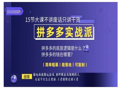 朋哥电商(拼多多实战派)，15节大课不讲废话只讲干货，简单粗暴 能落地 可复制-天孤无涯网