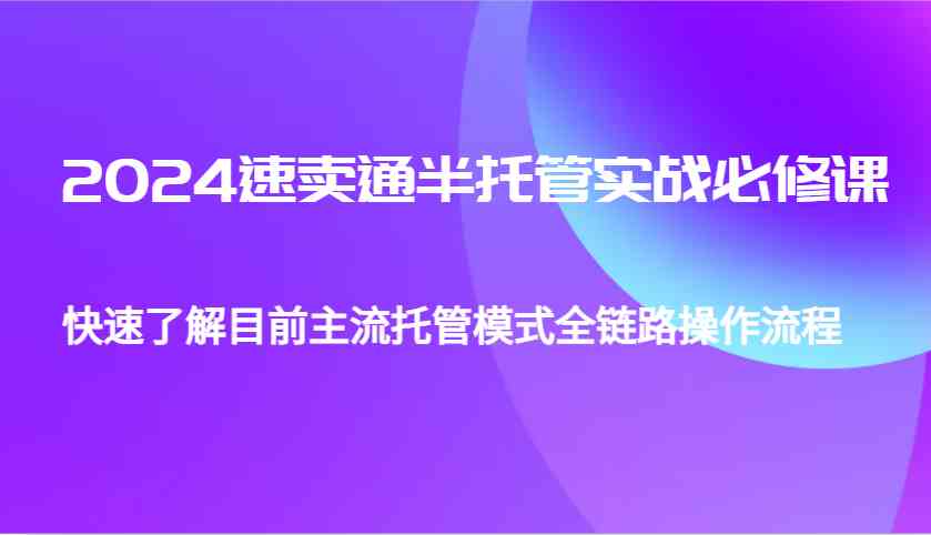 2024速卖通半托管从0到1实战必修课，帮助你快速了解目前主流托管模式全链路操作流程-天孤无涯网