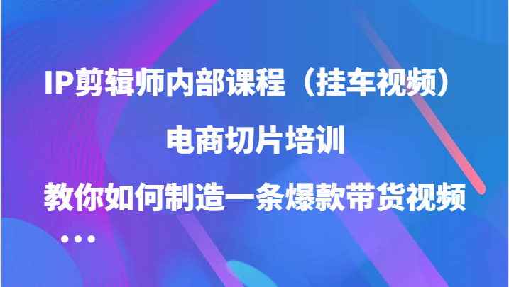 IP剪辑师内部课程（挂车视频），电商切片培训，教你如何制造一条爆款带货视频（更新）-天孤无涯网
