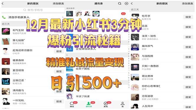 （13653期）12月最新小红书3分钟爆粉引流秘籍 精准私域流量变现 日引500+-天孤无涯网