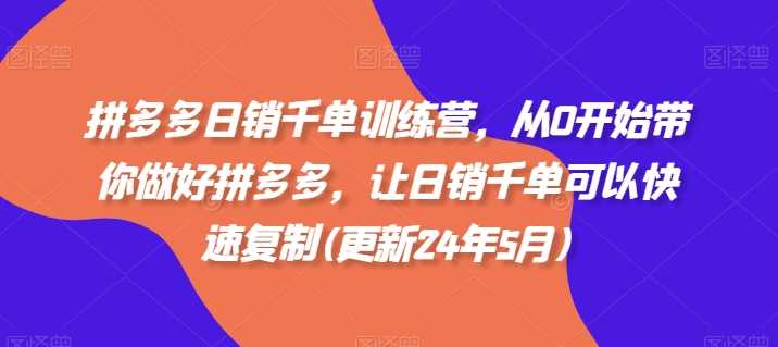 拼多多日销千单训练营，从0开始带你做好拼多多，让日销千单可以快速复制(更新24年12月)-天孤无涯网