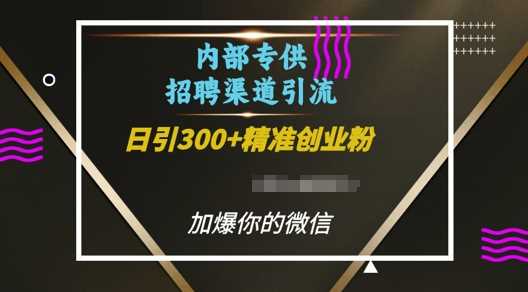 内部招聘渠道日引流300+创业粉，加爆你的微信【揭秘】-天孤无涯网
