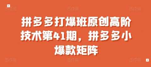 拼多多打爆班原创高阶技术第41期，拼多多小爆款矩阵-天孤无涯网