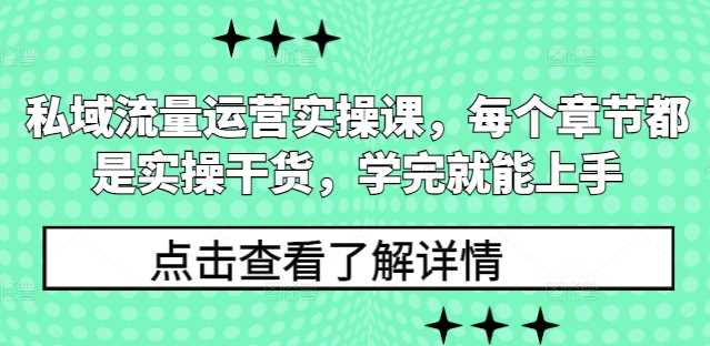 私域流量运营实操课，每个章节都是实操干货，学完就能上手-天孤无涯网