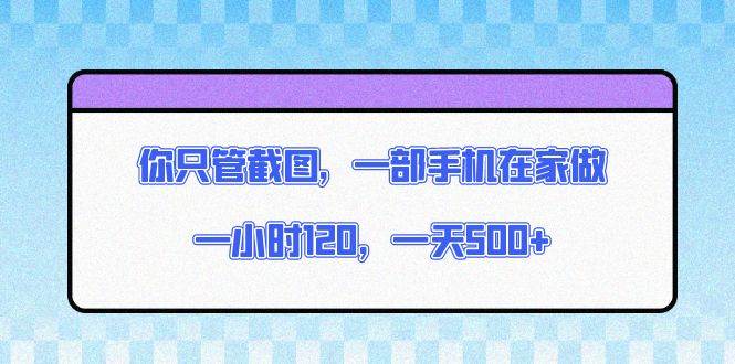 （13785期）你只管截图，一部手机在家做，一小时120，一天500+-天孤无涯网