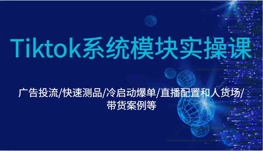 Tiktok系统模块实操课：广告投流/快速测品/冷启动爆单/直播配置和人货场/带货案例等-天孤无涯网