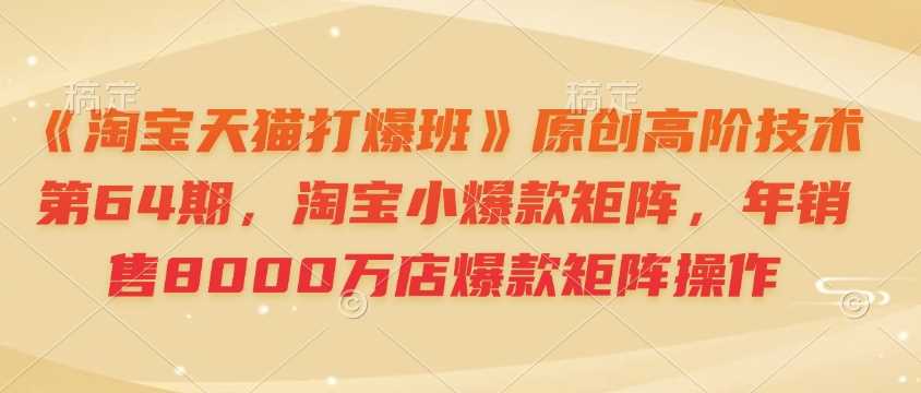 《淘宝天猫打爆班》原创高阶技术第64期，淘宝小爆款矩阵，年销售8000万店爆款矩阵操作-天孤无涯网