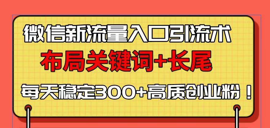 （13897期）微信新流量入口引流术，布局关键词+长尾，每天稳定300+高质创业粉！-天孤无涯网
