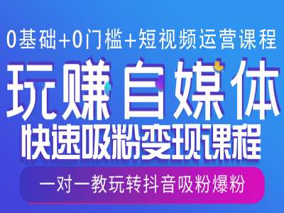 0基础+0门槛+短视频运营课程，玩赚自媒体快速吸粉变现课程，一对一教玩转抖音吸粉爆粉-天孤无涯网