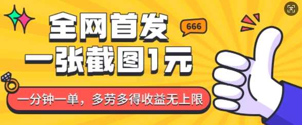 全网首发，一张截图1块钱，一分钟一单，多劳多得，收益无上限-天孤无涯网