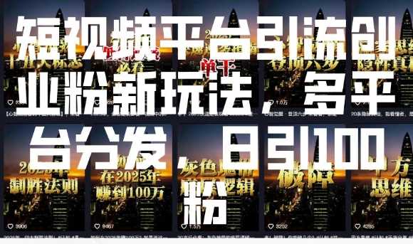 短视频平台引流创业粉新玩法，多平台分发，日引100粉-天孤无涯网