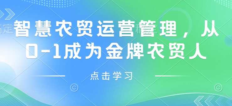 智慧农贸运营管理，从0-1成为金牌农贸人-天孤无涯网