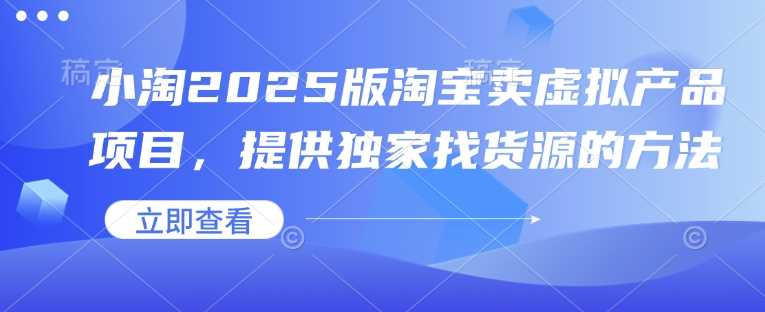 小淘2025版淘宝卖虚拟产品项目，提供独家找货源的方法-天孤无涯网