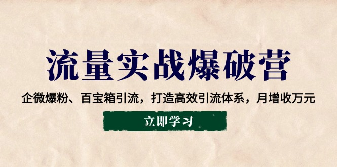 流量实战爆破营：企微爆粉、百宝箱引流，打造高效引流体系，月增收万元-天孤无涯网