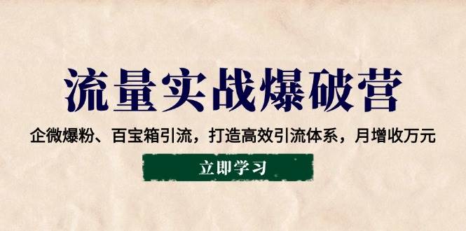 （14039期）流量实战爆破营：企微爆粉、百宝箱引流，打造高效引流体系，月增收万元-天孤无涯网