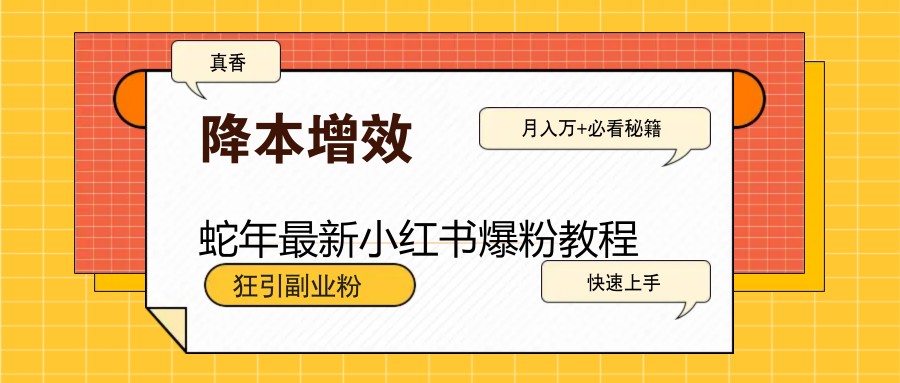 蛇年最新小红书爆粉教程，狂引副业粉，月入万+必看-天孤无涯网