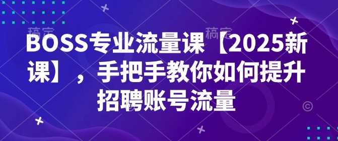 BOSS专业流量课【2025新课】，手把手教你如何提升招聘账号流量-天孤无涯网