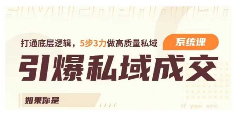 引爆私域成交力系统课，打通底层逻辑，5步3力做高质量私域-天孤无涯网