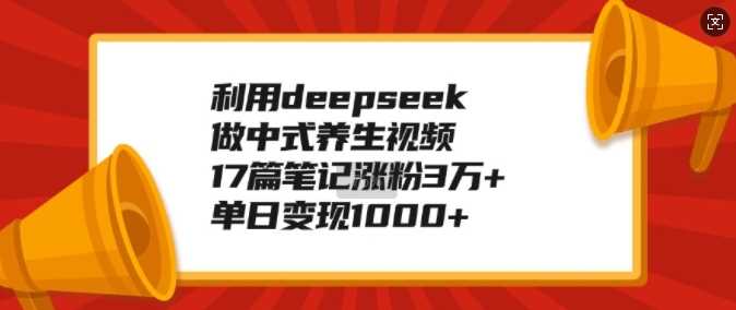 利用deepseek做中式养生视频，17篇笔记涨粉3万+，单日变现1k-天孤无涯网